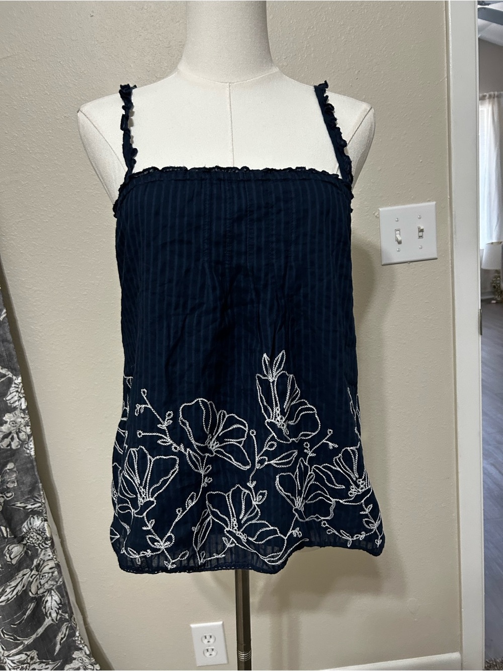 Hollister Navy Floral Embroidered Spaghetti Strap Cami